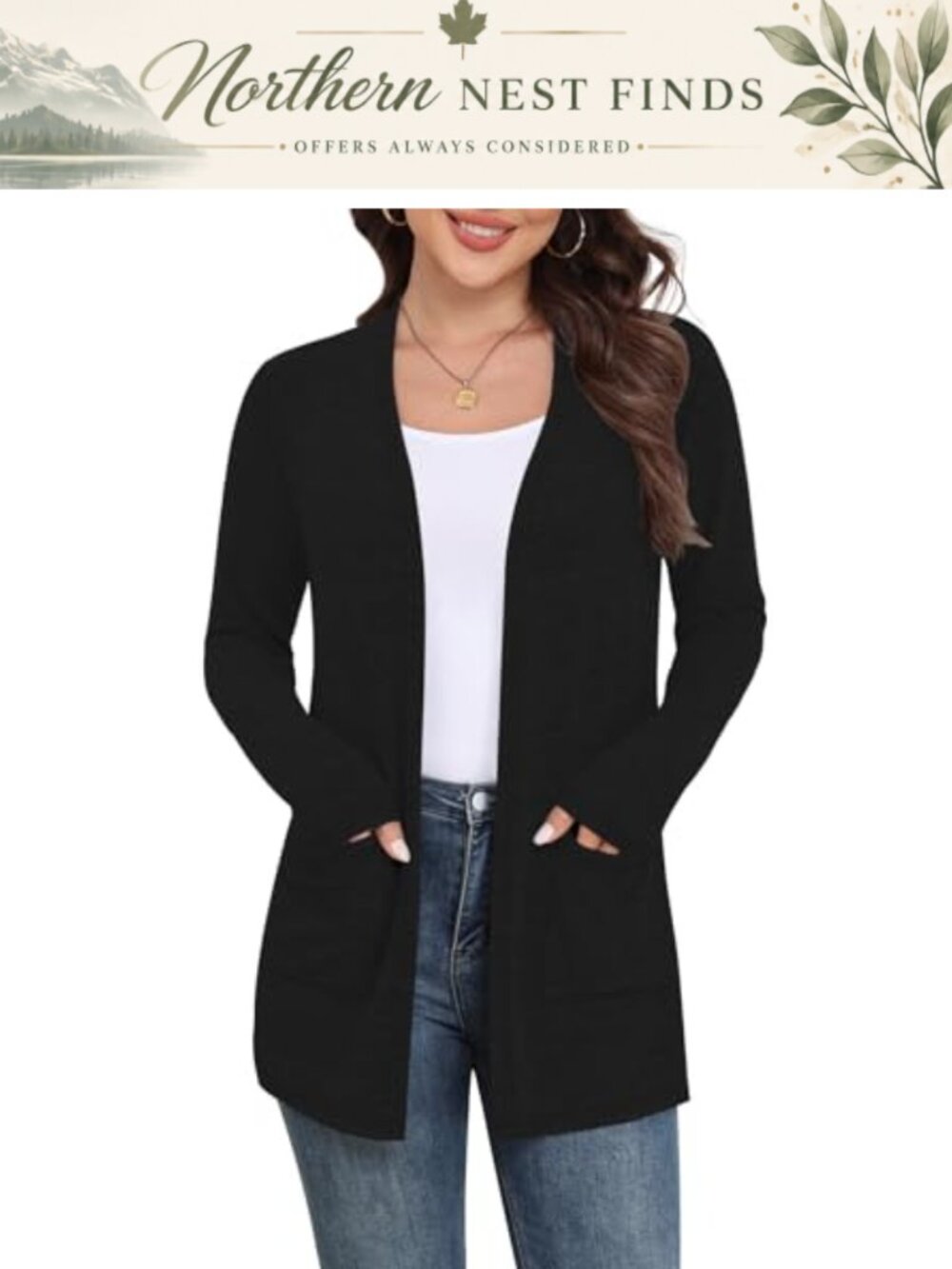 Lightweight Open Front Cardigan Long Sleeve Sweater with Pockets